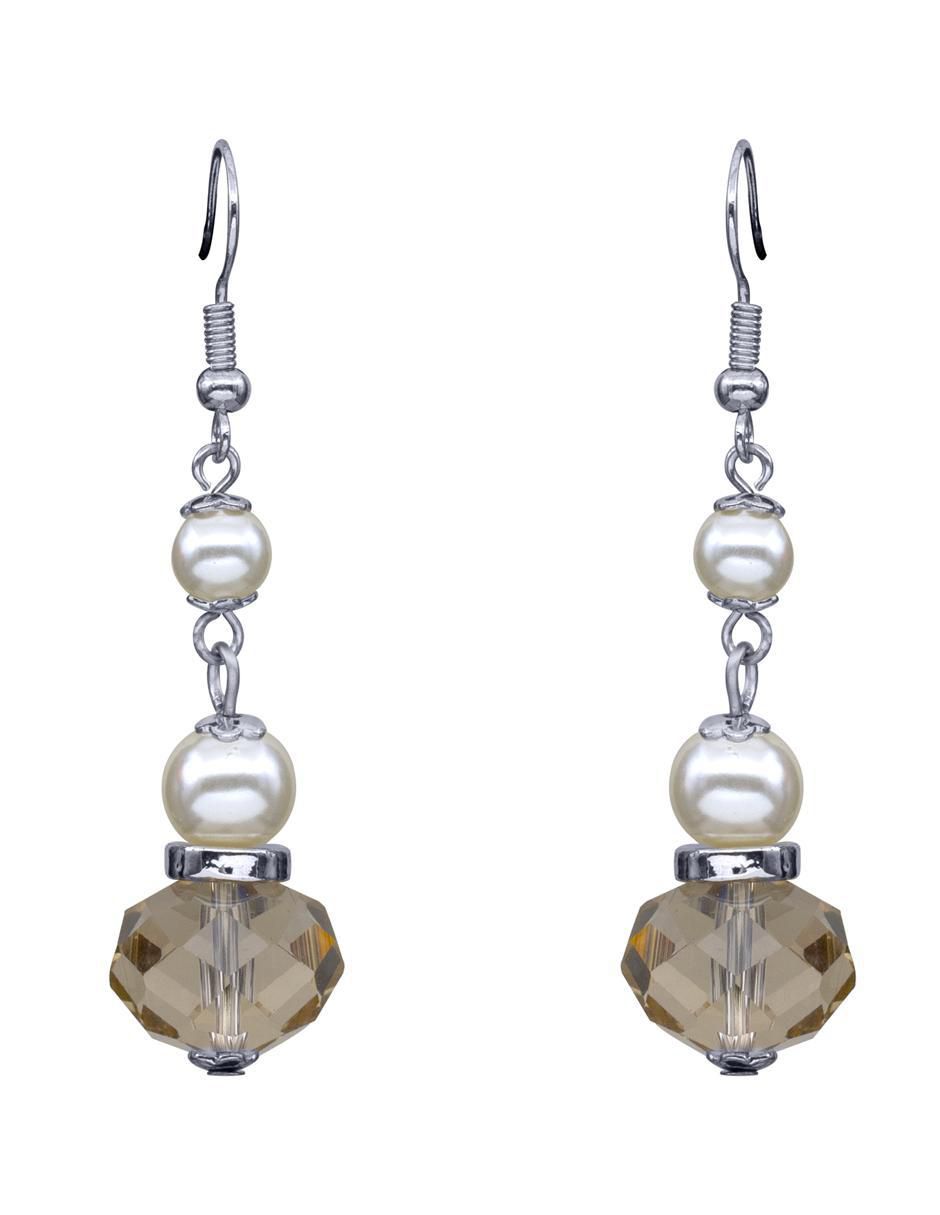 Aretes redondos Elegance con acabado baño de oro blanco cristal