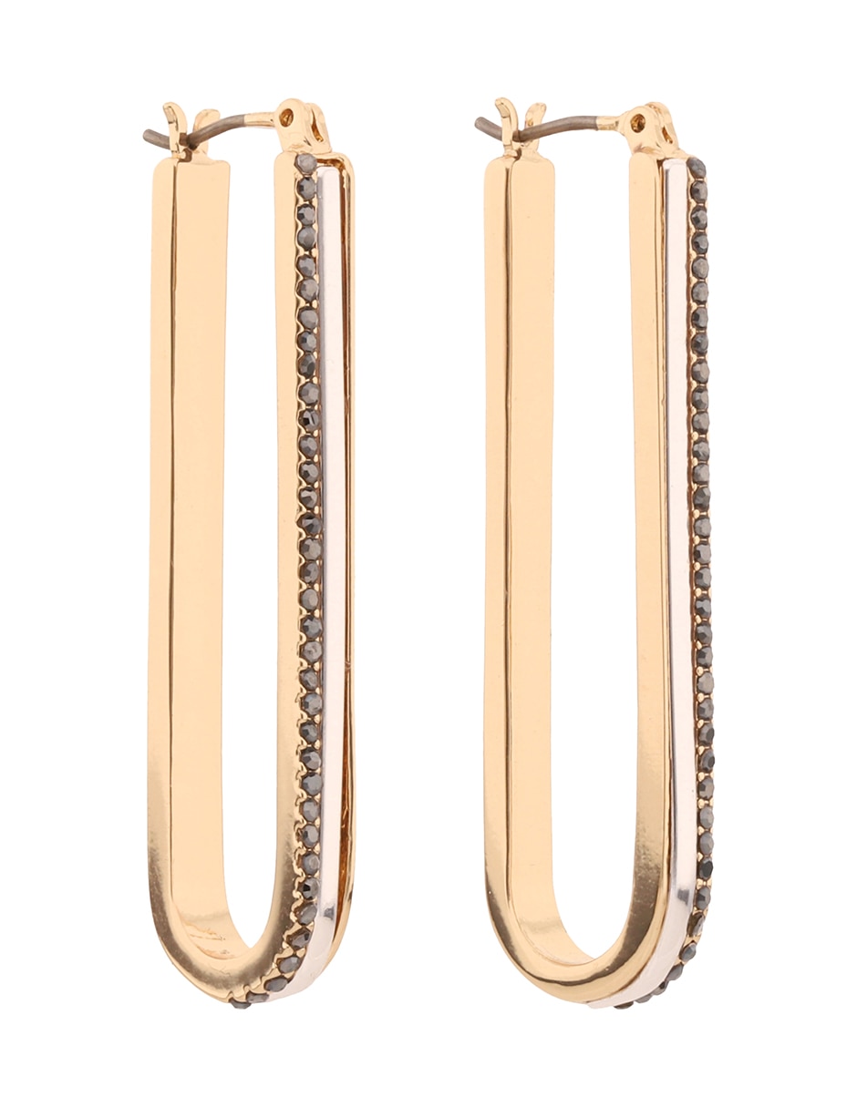 Aretes largos rectangulares Tritone Emblems con acabado pavé zirconia 2