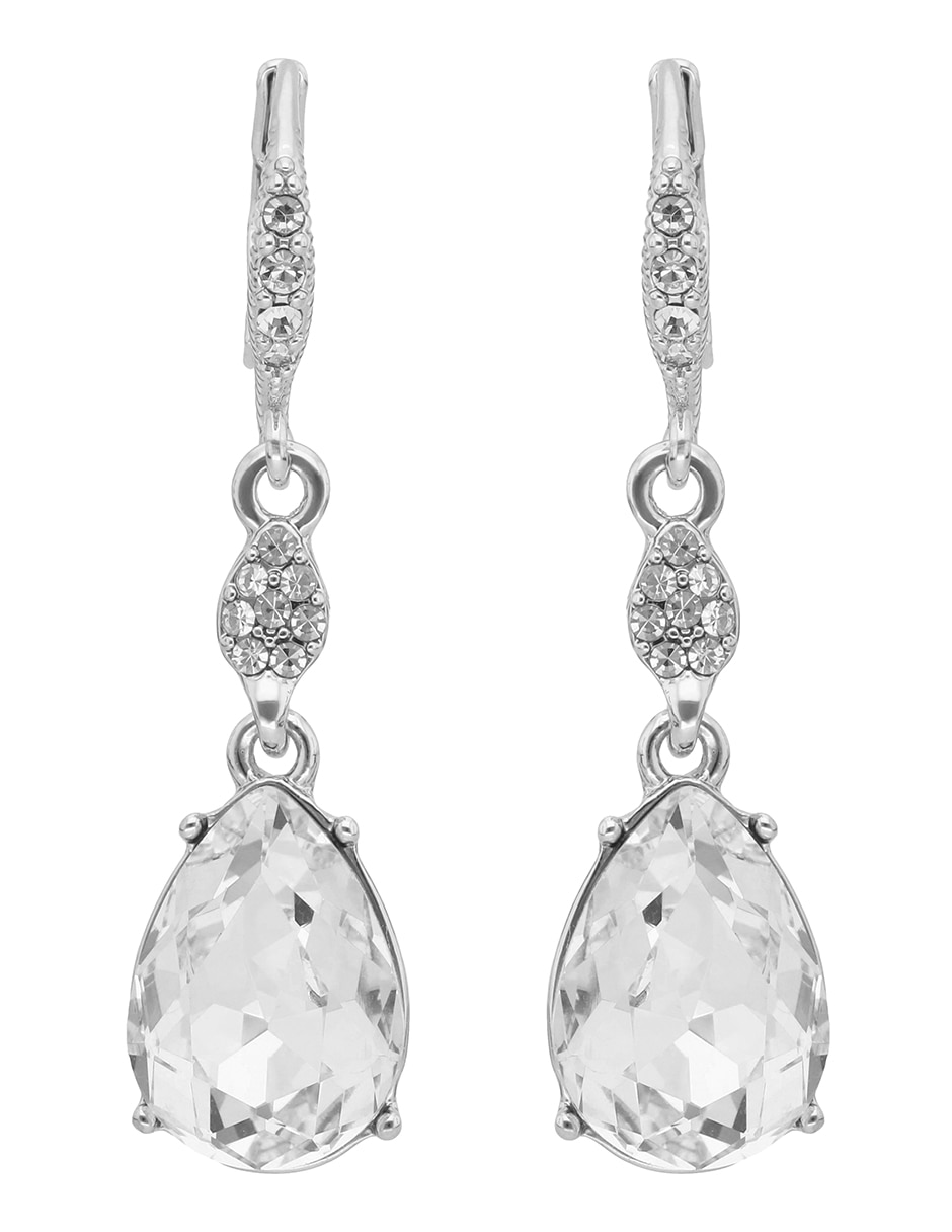 Aretes largos de gota Ivory Runway con acabado brillante cristal