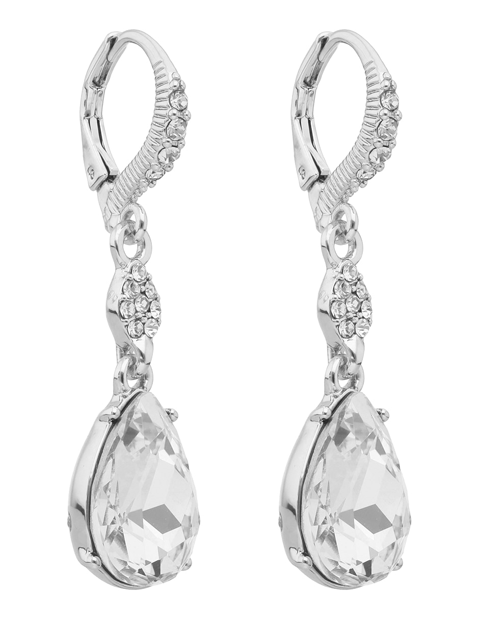 Aretes largos de gota Ivory Runway con acabado brillante cristal 2