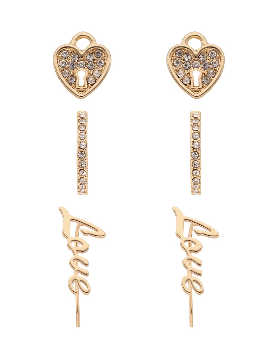 Set de aretes Love Charms con acabado brillante zirconia