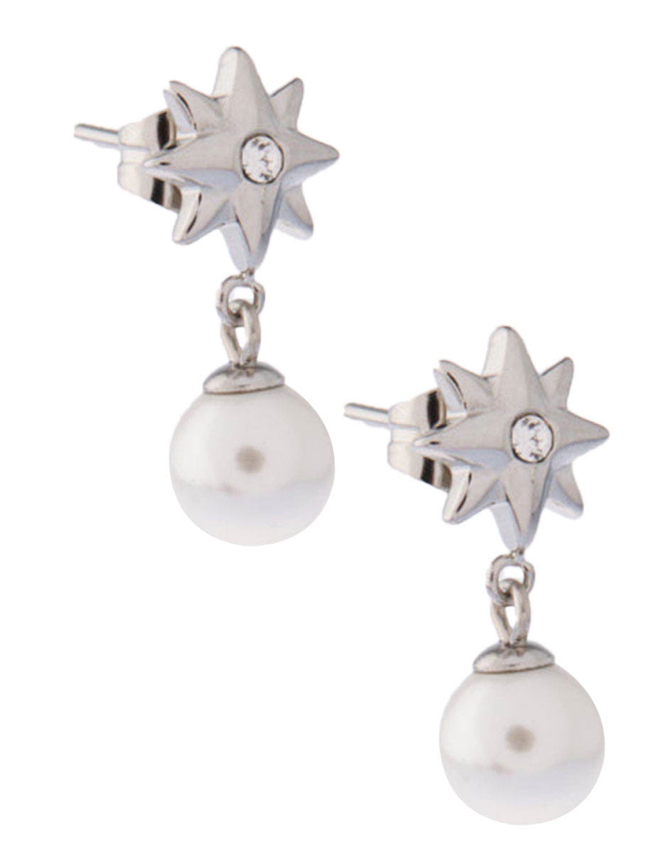 Aretes de estrella Chra con acabado brillante perla 2