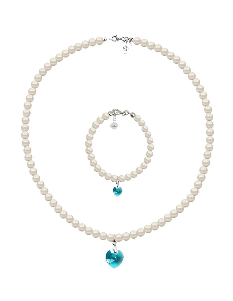 Collar y pulsera de corazón Éclair de plata P 925 perla de cristal