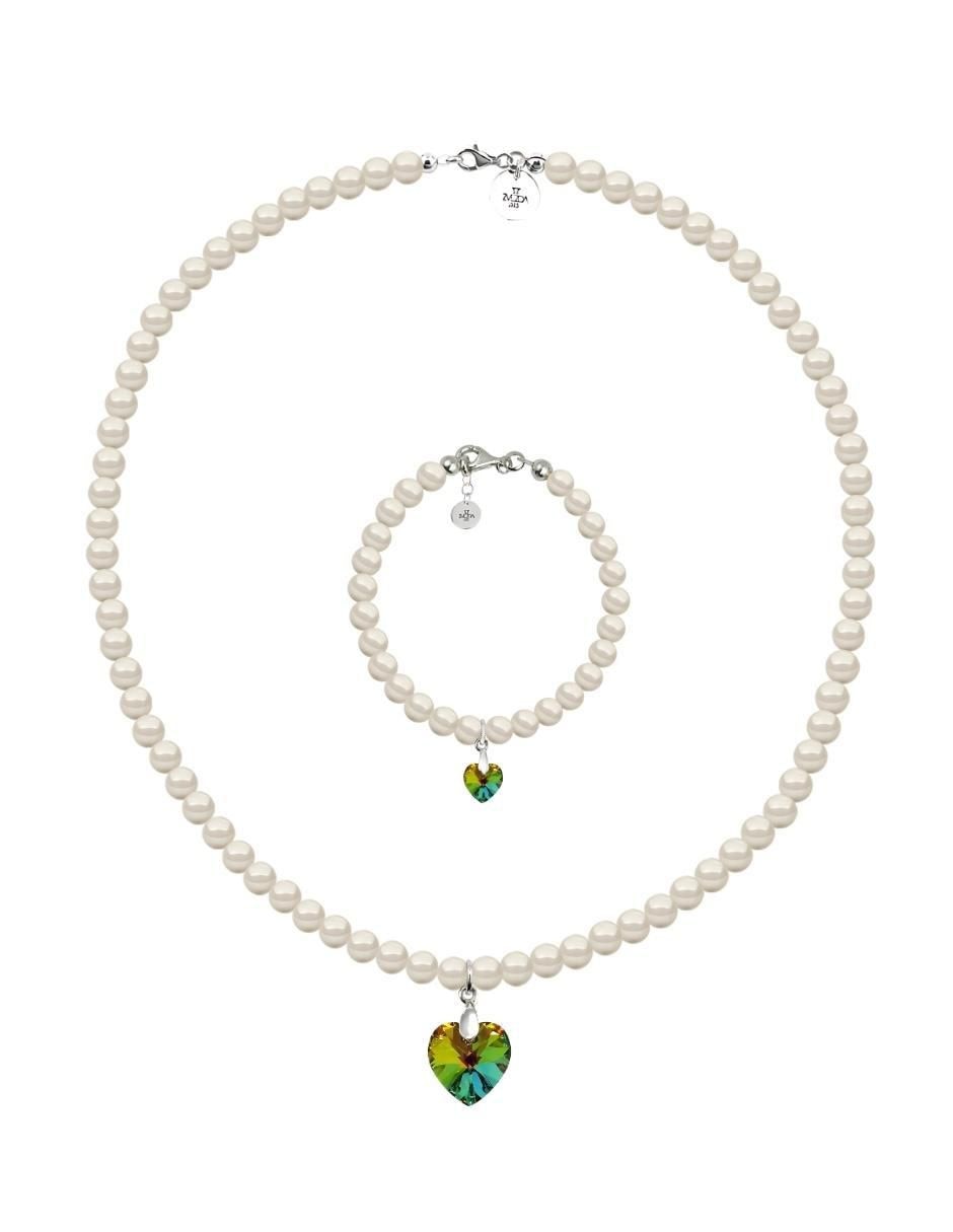 Collar y pulsera de corazón Éclair de plata P 925 perla de cristal