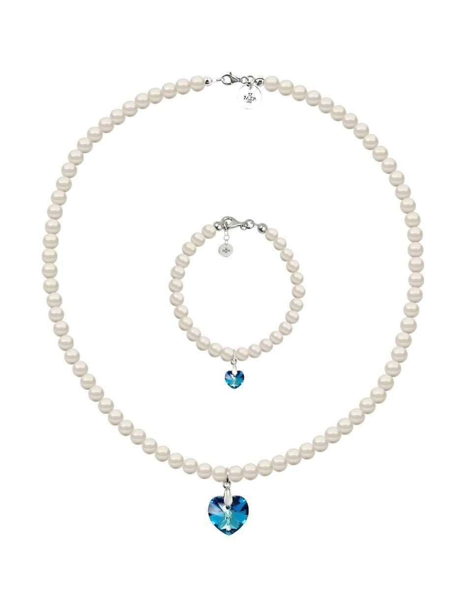 Collar y pulsera de corazón Éclair de plata P 925 perla de cristal
