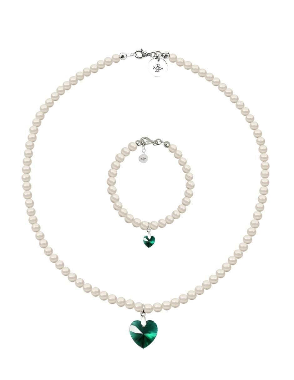 Collar y pulsera de corazón Éclair de plata P 925 perla de cristal Collar y pulsera de corazón Éclair de plata P 925 perla de cristal