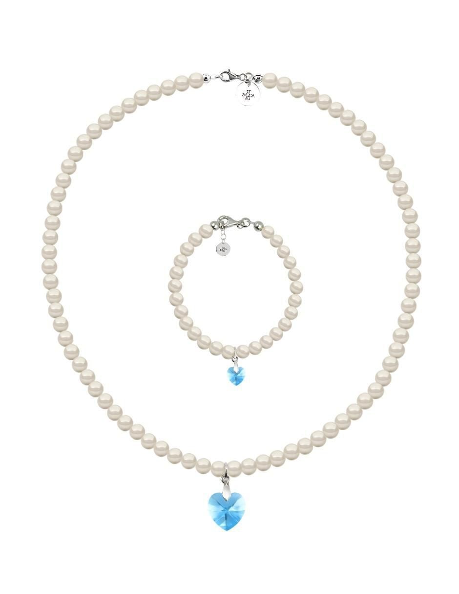 Collar y pulsera de corazón Éclair de plata P 925 perla de cristal Collar y pulsera de corazón Éclair de plata P 925 perla de cristal