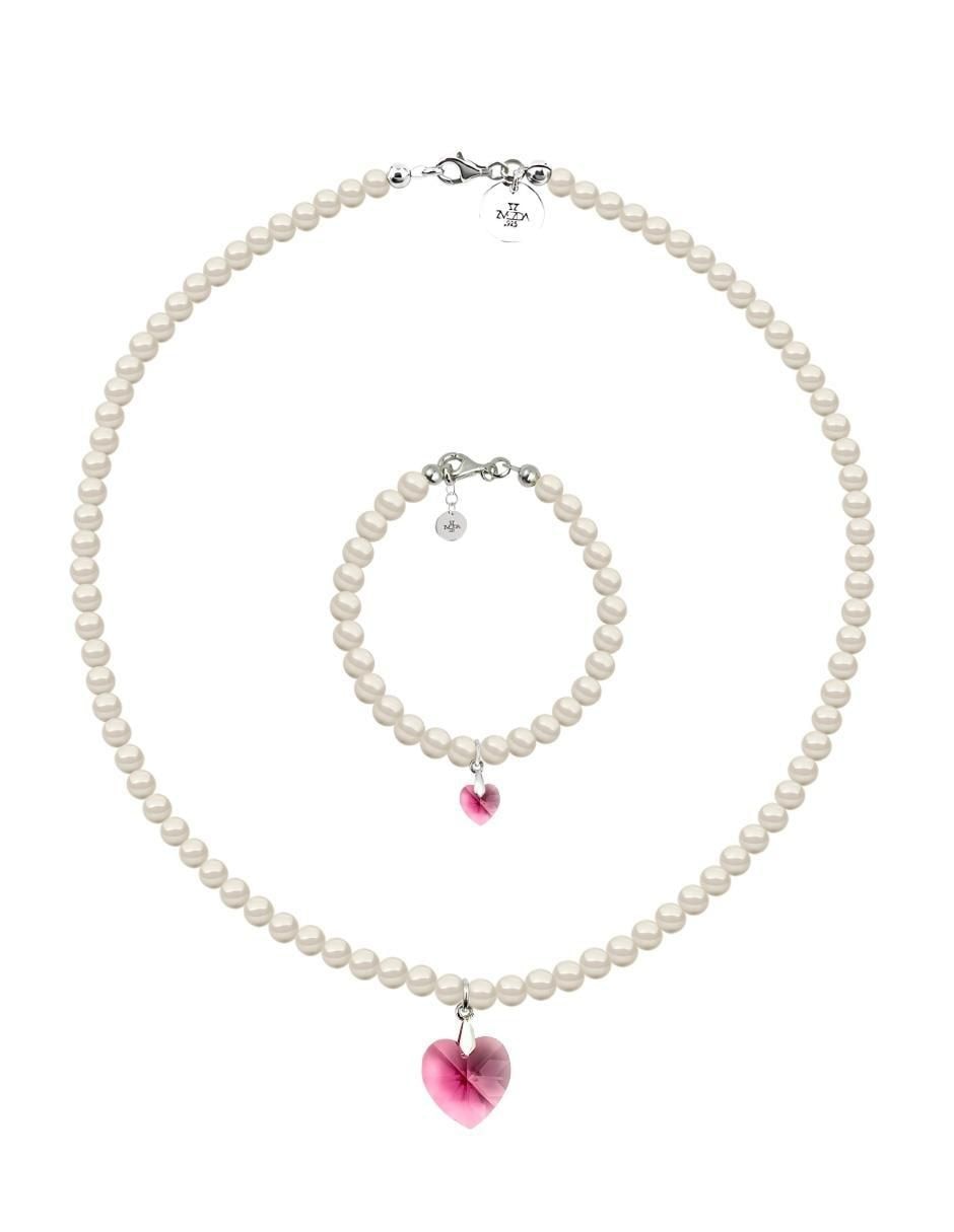 Collar y pulsera de corazón Éclair de plata P 925 perla de cristal Collar y pulsera de corazón Éclair de plata P 925 perla de cristal