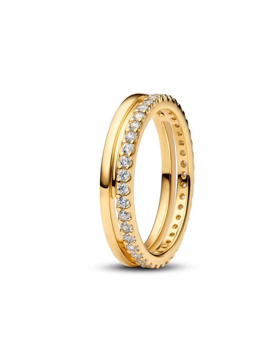 Anillo Timeless de plata P 925 zirconia cúbica con acabado baño de oro 2