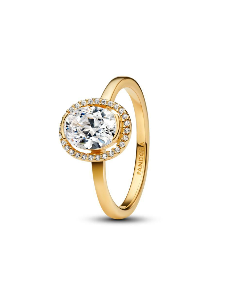 Anillo ovalado Timeless de plata P 925 zirconia cúbica con acabado baño de oro 2