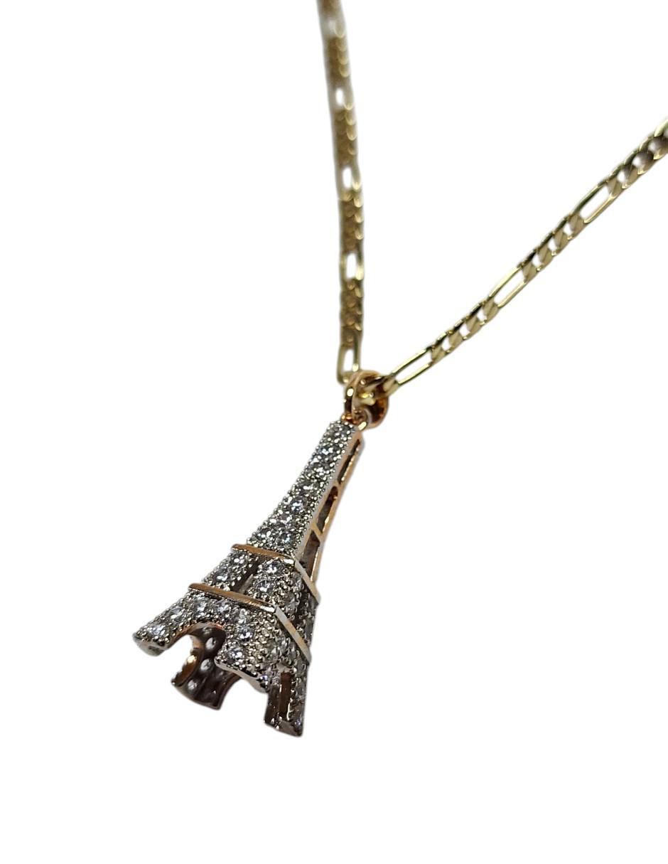 Collar francia de torre eiffel Viajando de oro laminado 14 K 3