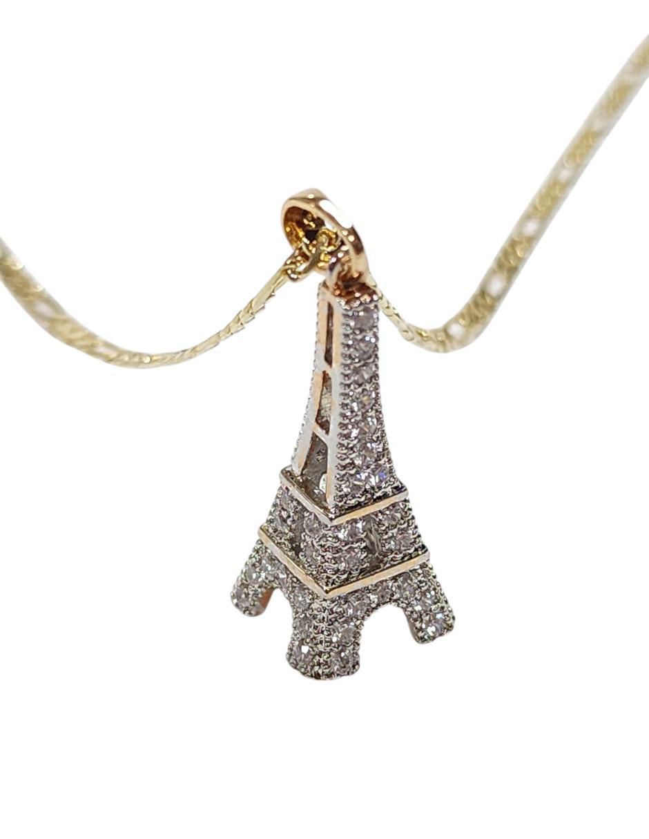 Collar francia de torre eiffel Viajando de oro laminado 14 K 4