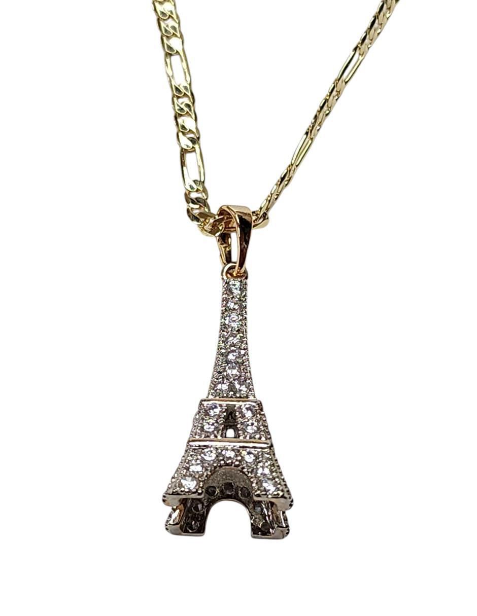 Collar francia de torre eiffel Viajando de oro laminado 14 K 6