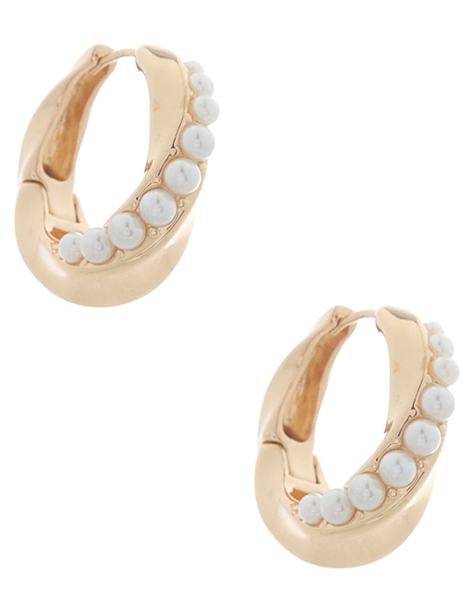 Aretes de aro circulares Layered Luxury con acabado brillante perla 2