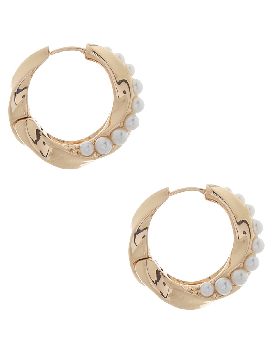 Aretes de aro circulares Layered Luxury con acabado brillante perla 3
