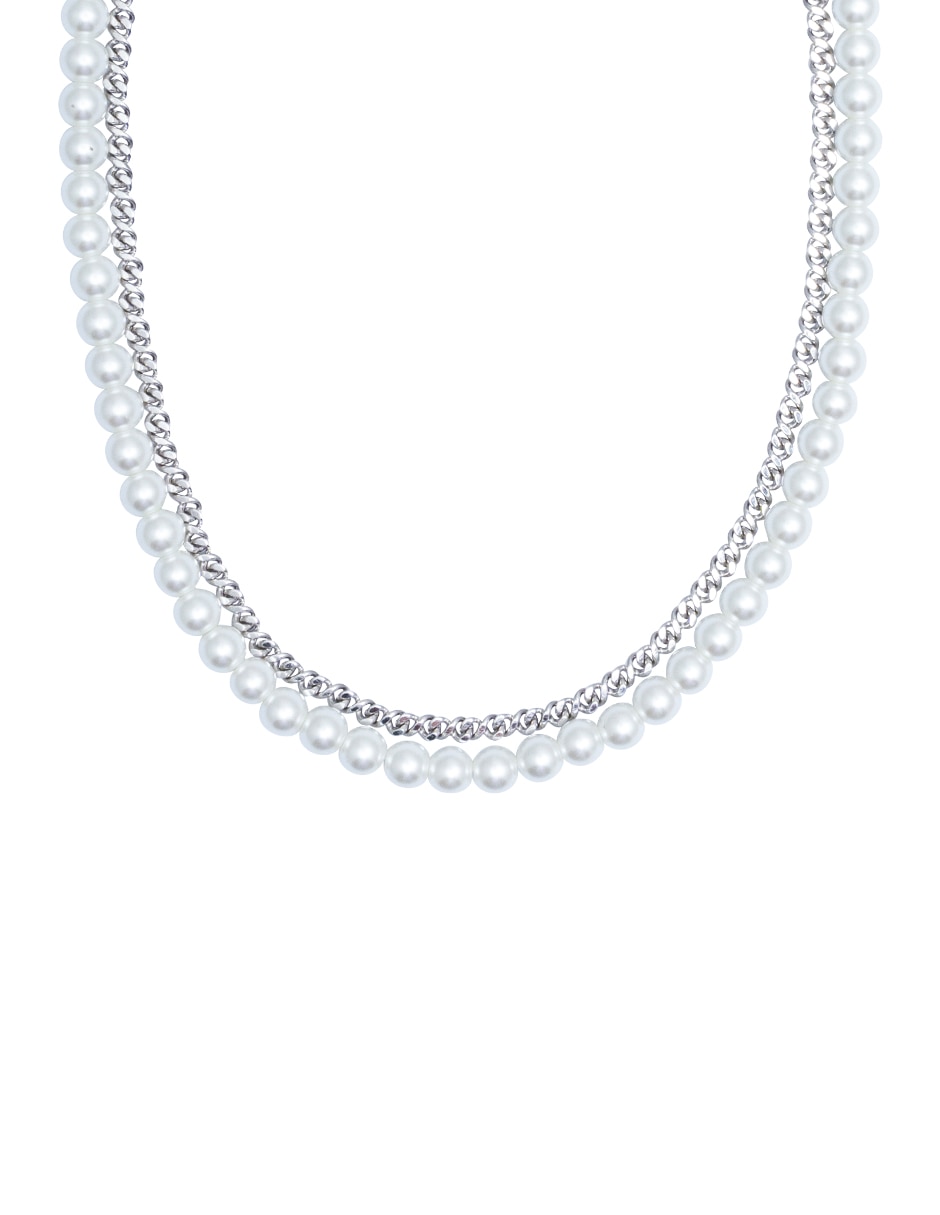 Collar de varios hilos Perla Y Cadena Diamantada
