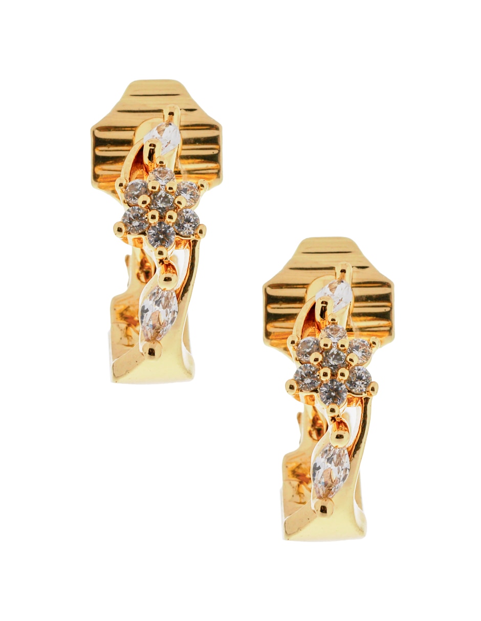 Aretes cortos de flor con acabado brillante cristal