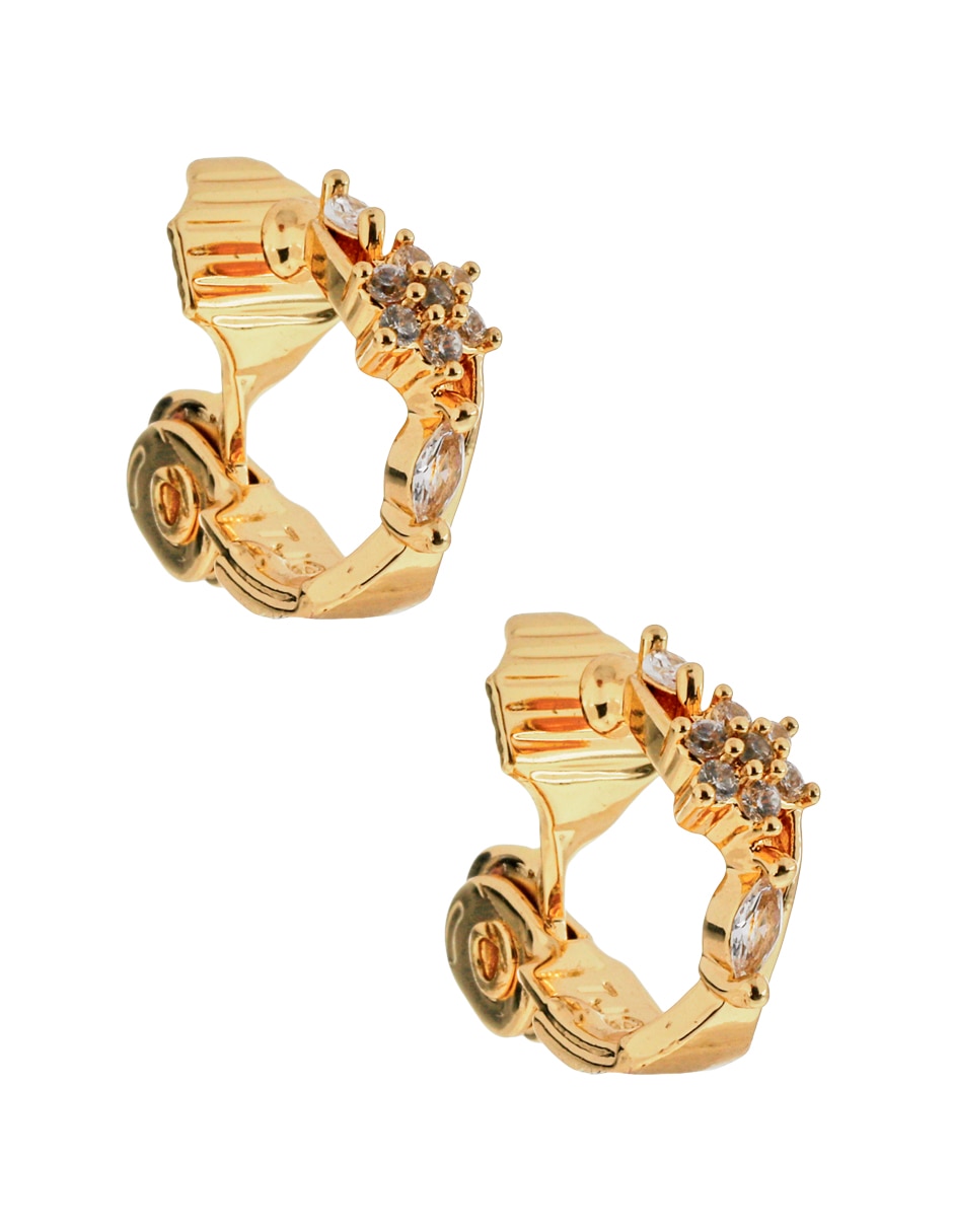Aretes cortos de flor con acabado brillante cristal 2