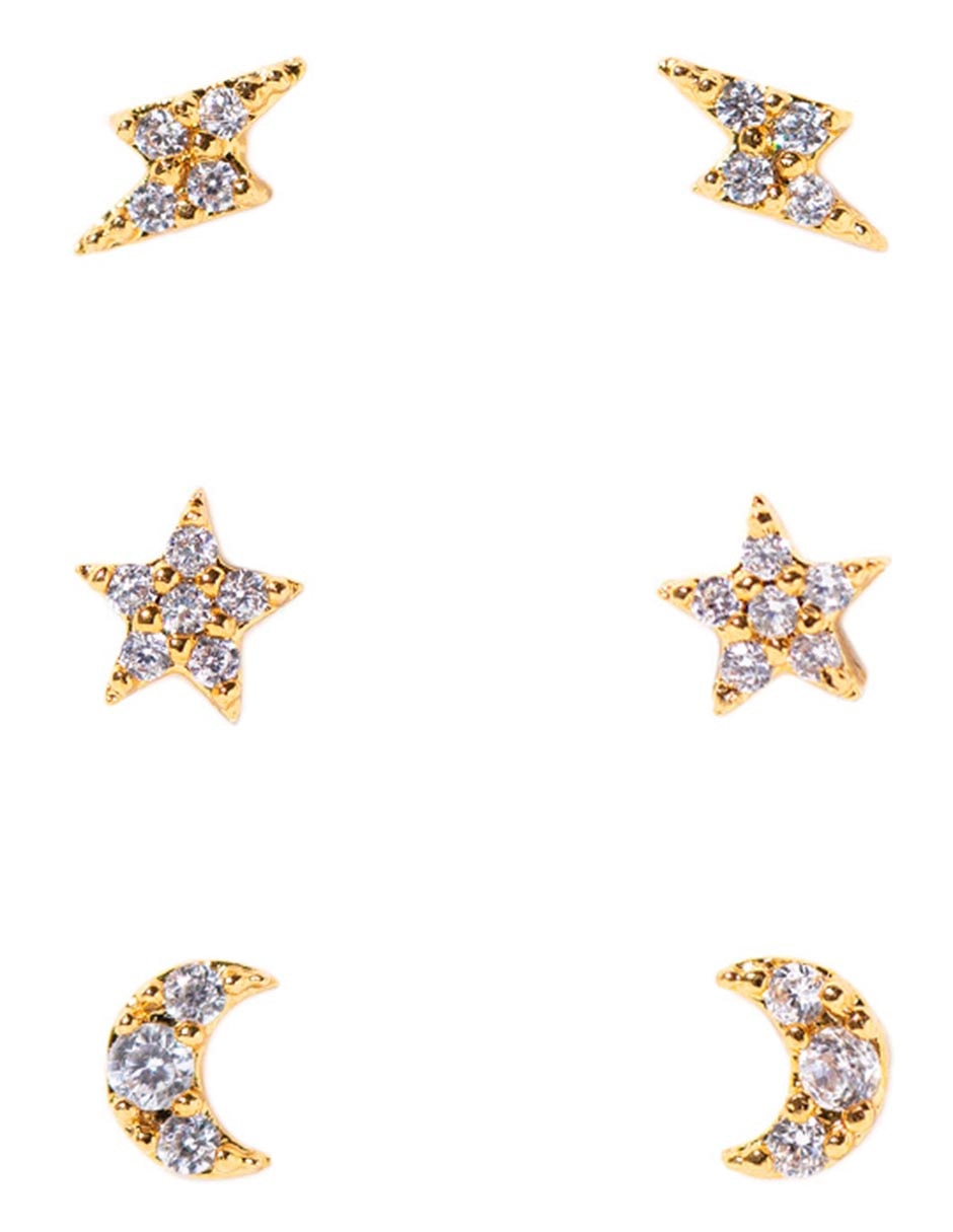 Set de aretes Galaxy 18 K con acabado chapa de oro zirconia cúbica