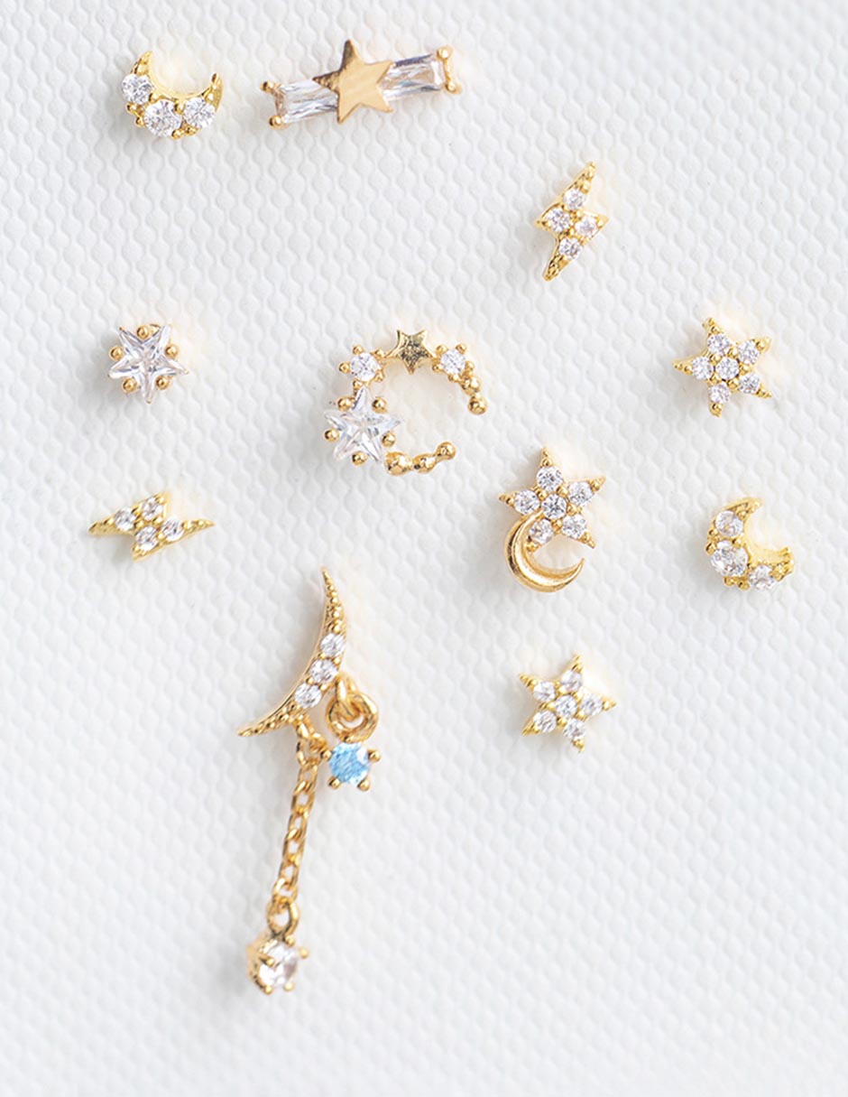 Set de aretes Galaxy 18 K con acabado chapa de oro zirconia cúbica 3