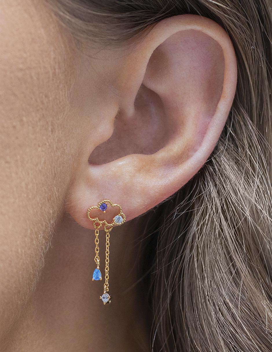 Aretes largos de nube Reigning Clouds 18 k con acabado chapa de oro zirconia cúbica 2