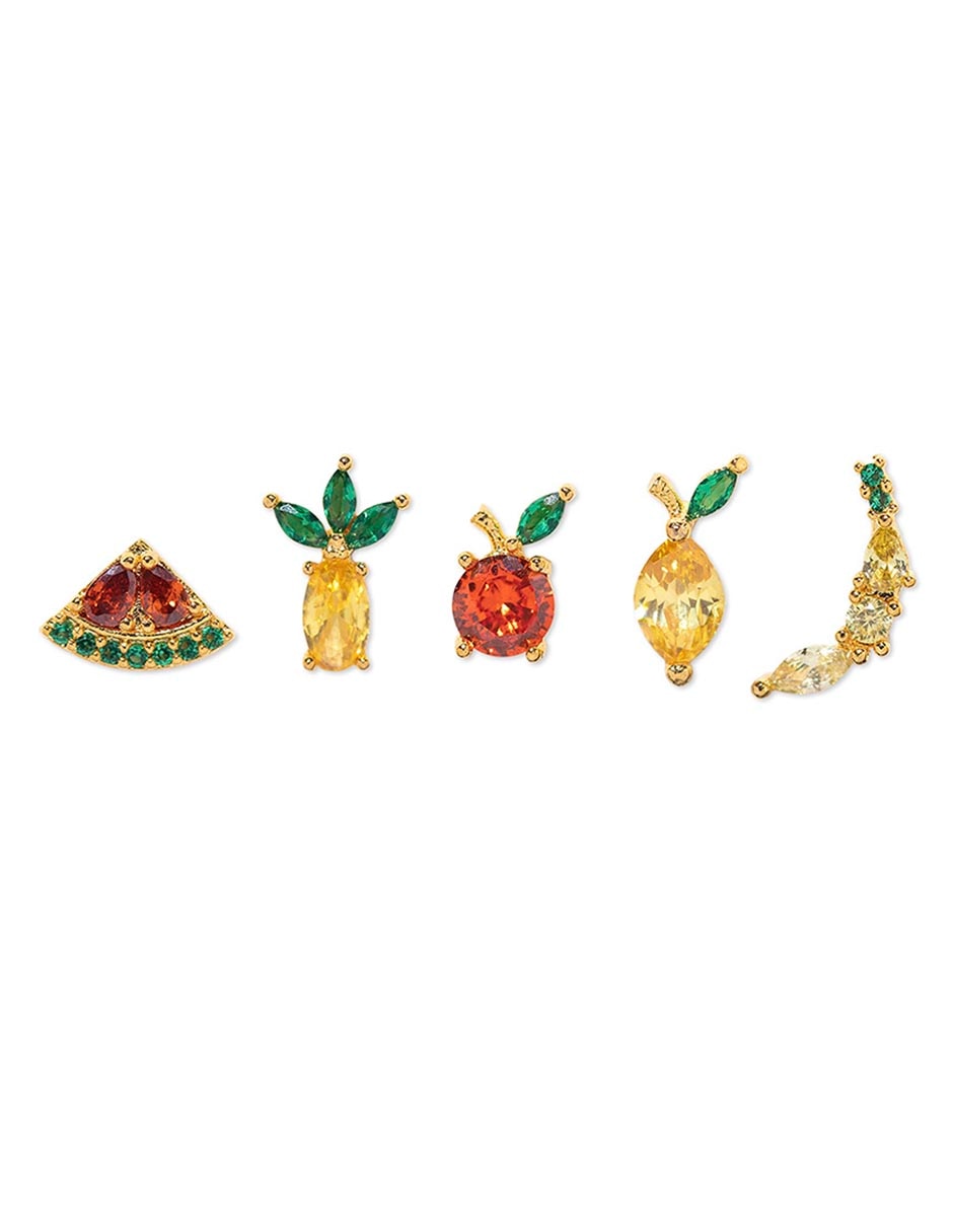 Set de aretes de frutas Basket 18 K con acabado chapa de oro zirconia cúbica