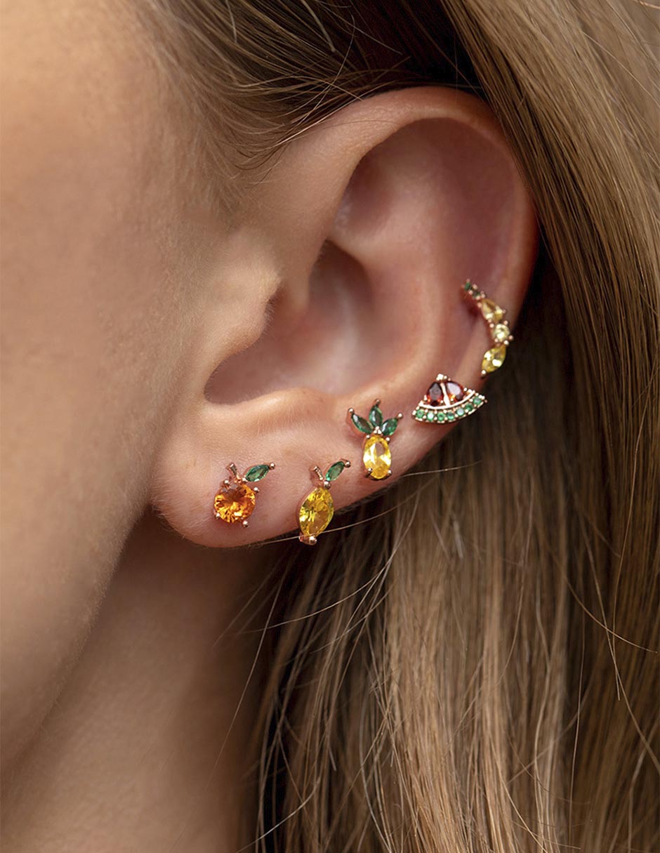 Set de aretes de frutas Basket 18 K con acabado chapa de oro zirconia cúbica 3
