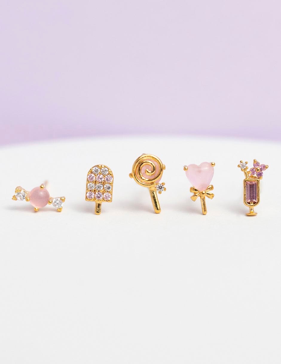 Set de aretes Food 18 K con acabado chapa de oro zirconia cúbica 3