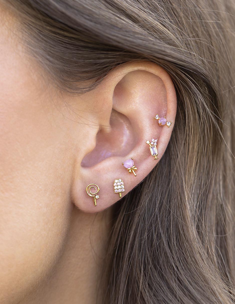 Set de aretes Food 18 K con acabado chapa de oro zirconia cúbica 4