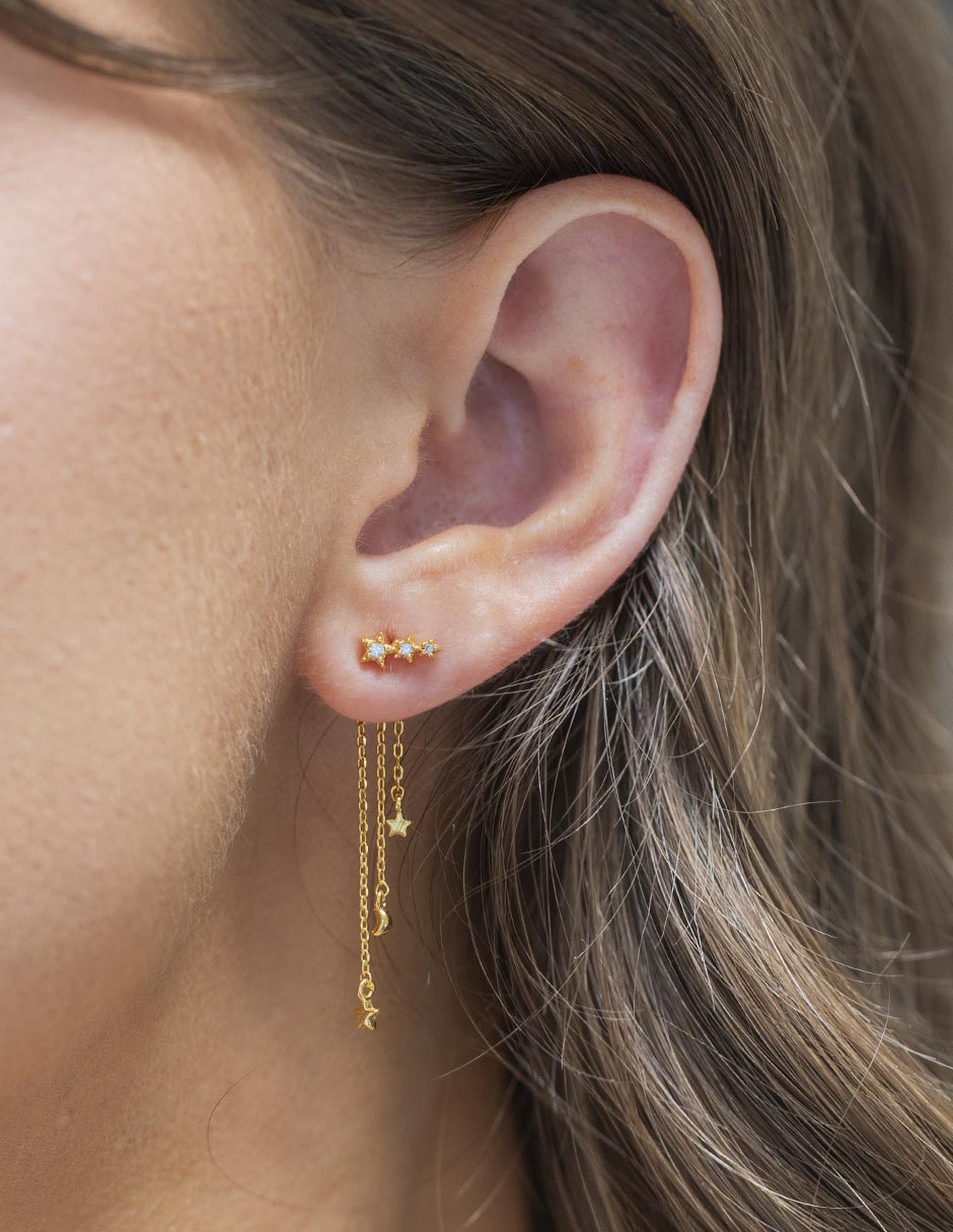 Aretes largos 18 k con acabado chapa de oro 2
