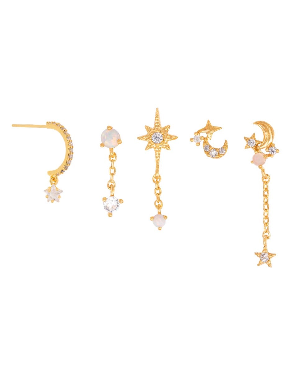 Set ear cuff Twinkle Opal 18 k con acabado chapa de oro zirconia cúbica