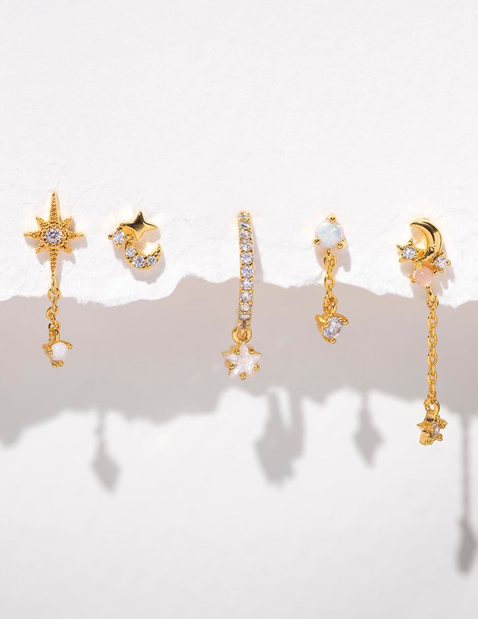Set ear cuff Twinkle Opal 18 k con acabado chapa de oro zirconia cúbica 3