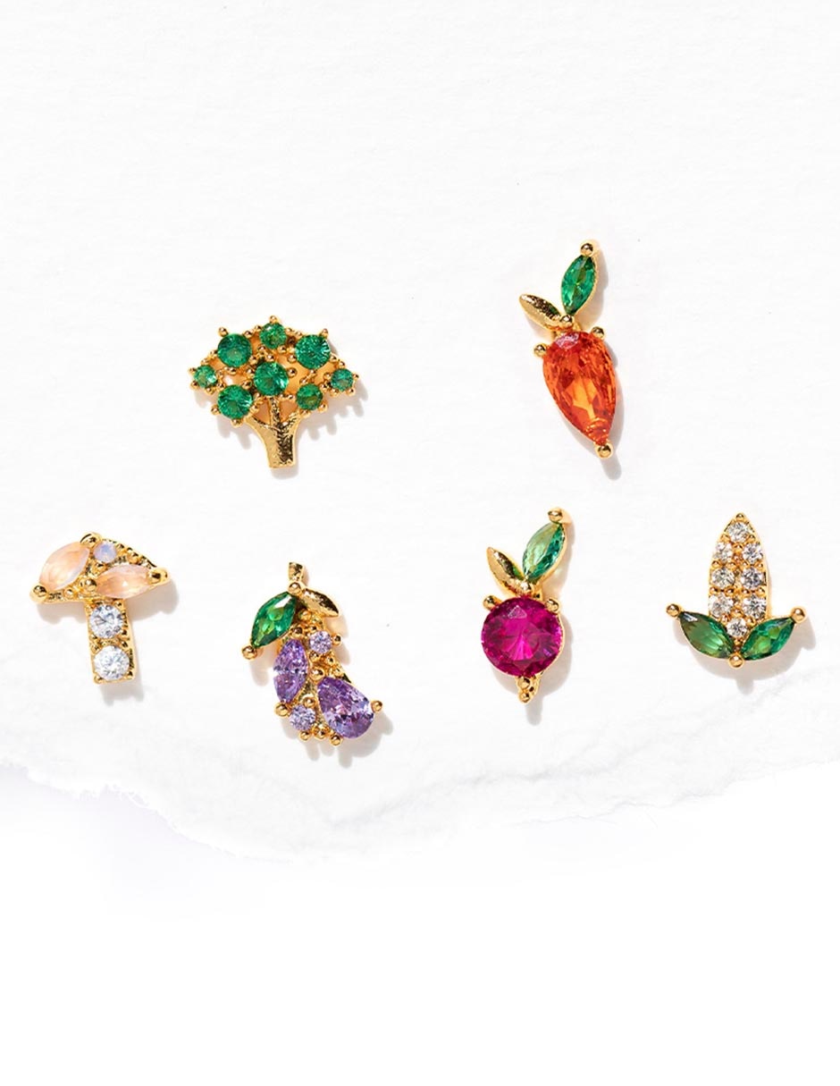 Set de aretes Food con acabado chapa de oro 18 k zirconia cúbica 2