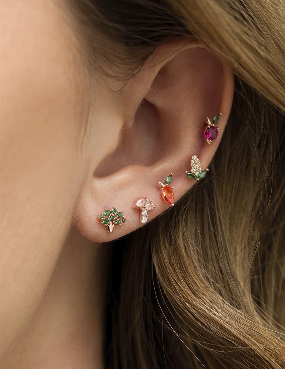 Set de aretes Food con acabado chapa de oro 18 k zirconia cúbica 3