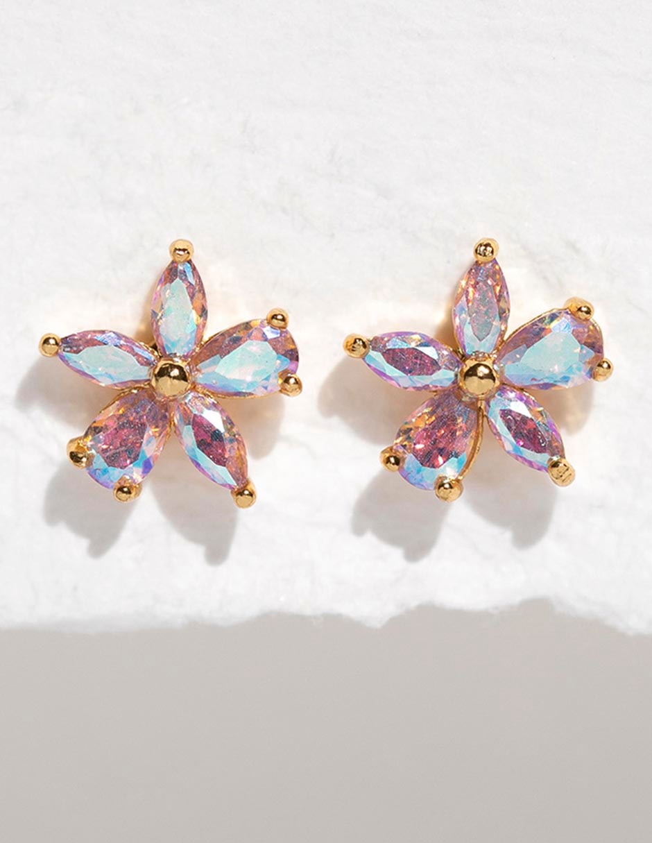 Aretes huggies de flor Gardenia 18 k con acabado chapa de oro zirconia cúbica 2