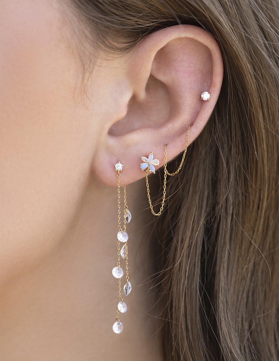Aretes largos 18 k con acabado chapa de oro zirconia cúbica 2