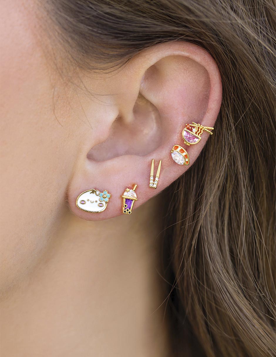Aretes cortos Food 18 K con acabado de chapa de oro zirconia cúbica 2