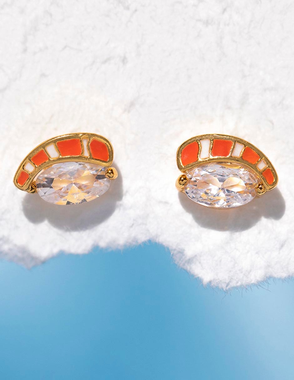 Aretes cortos Food 18 K con acabado de chapa de oro zirconia cúbica 3