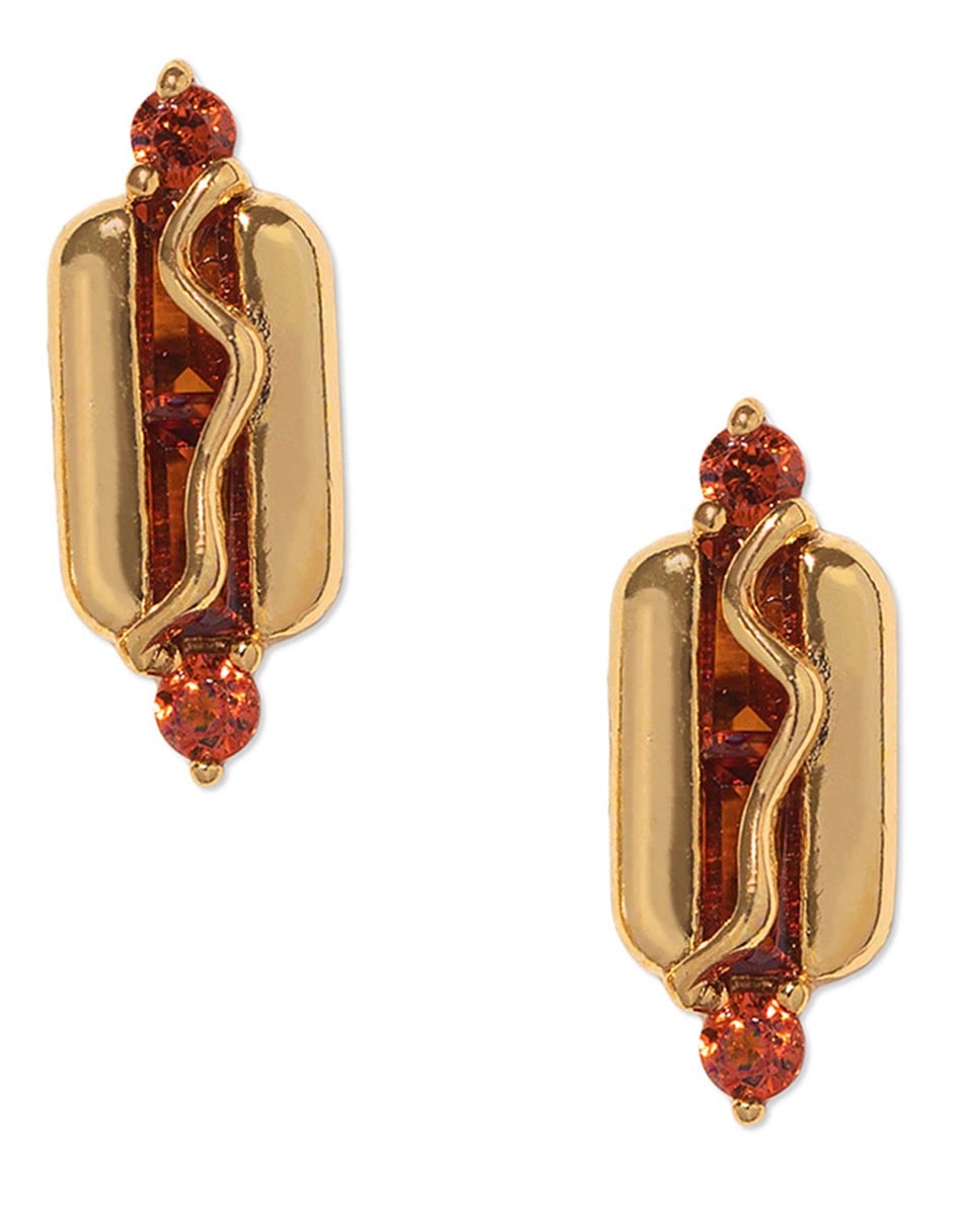 Aretes huggies Hot Dog 18 k con acabado chapa de oro zirconia cúbica Aretes huggies Hot Dog 18 k con acabado chapa de oro zirconia cúbica