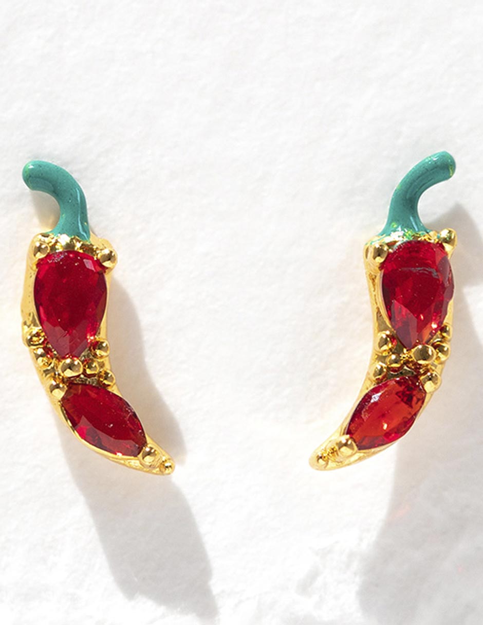 Aretes cortos de chile Food 18 K con acabado chapa de oro zirconia cúbica 2