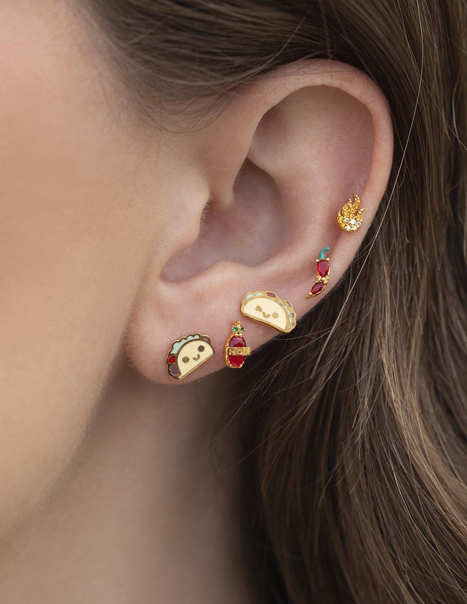 Aretes cortos de chile Food 18 K con acabado chapa de oro zirconia cúbica 3