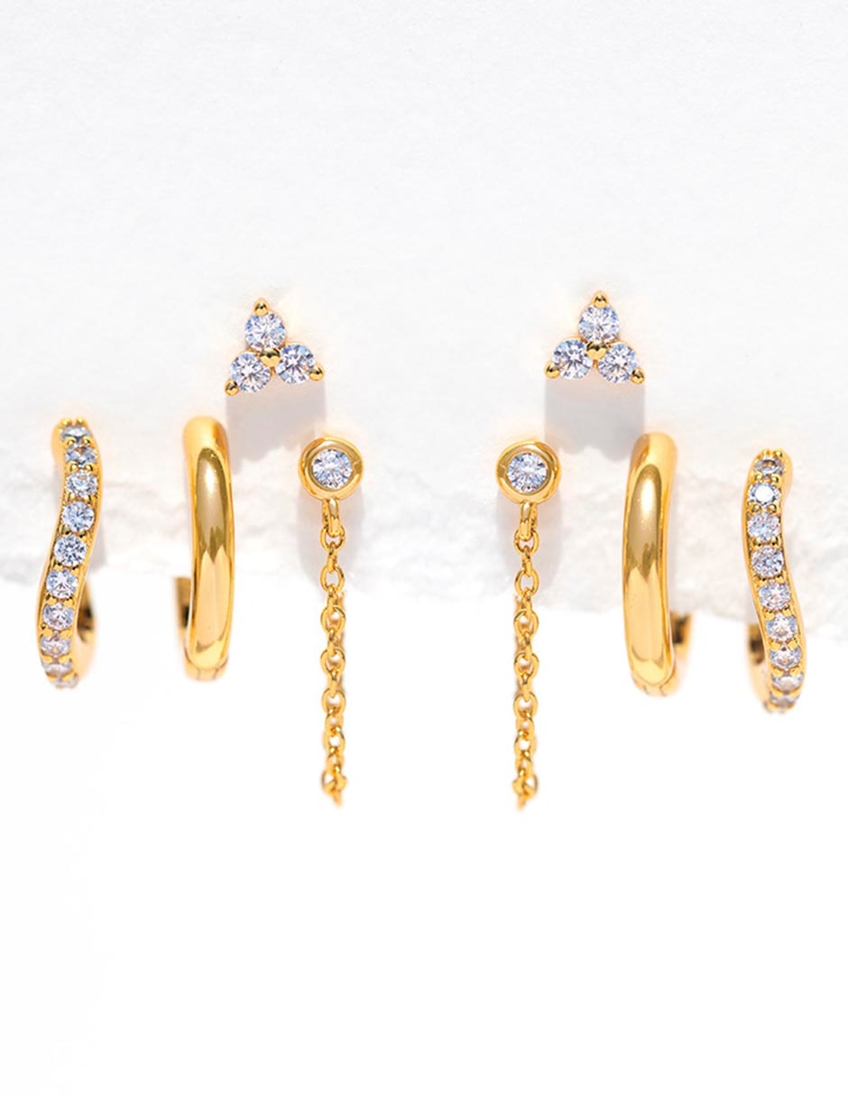 Set de aretes con acabado chapa de oro 18 K zirconia 2
