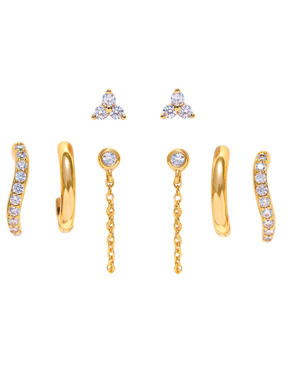 Set de aretes con acabado chapa de oro 18 K zirconia 3