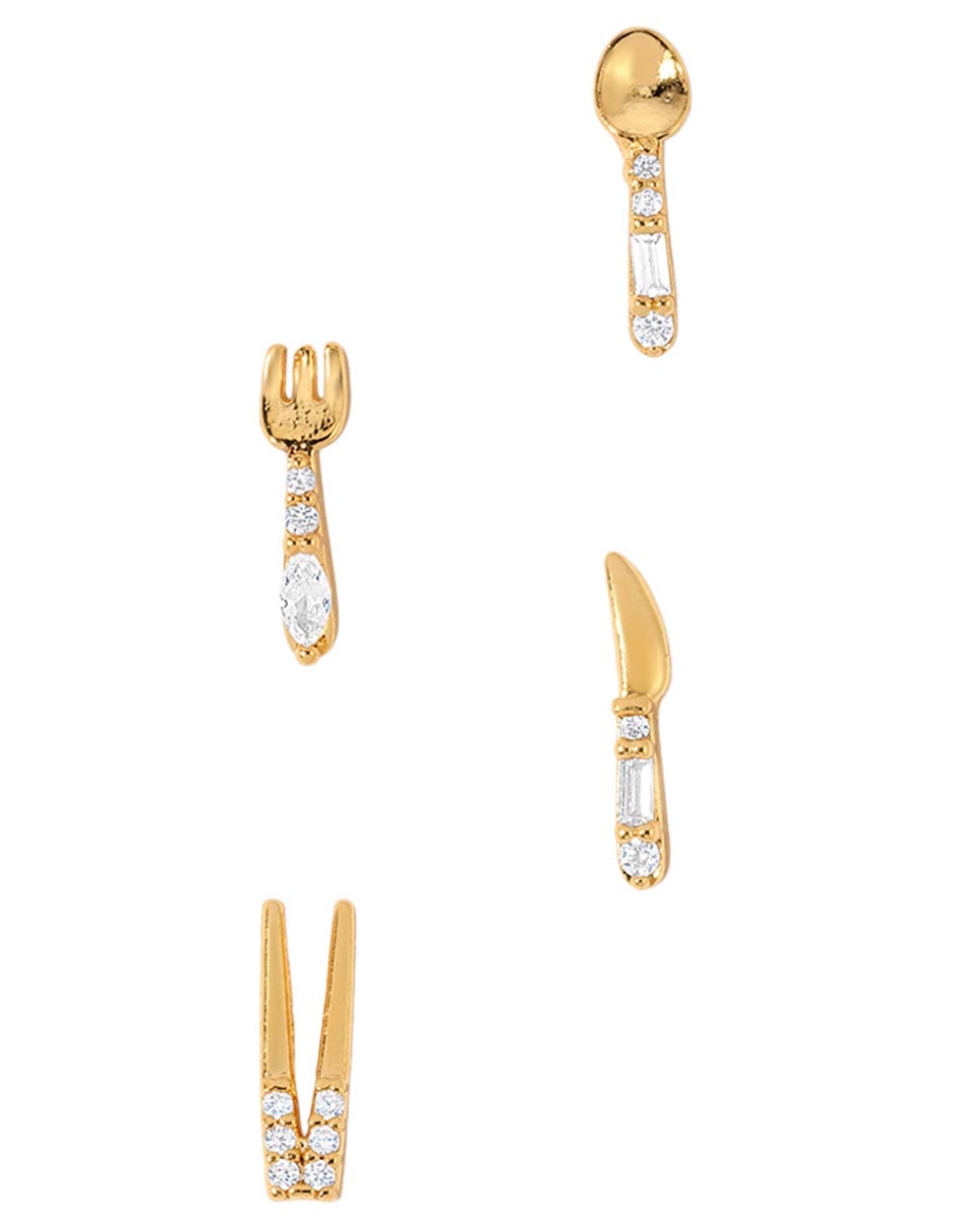 Aretes cortos con acabado baño de oro 18 k zirconia cúbica 3
