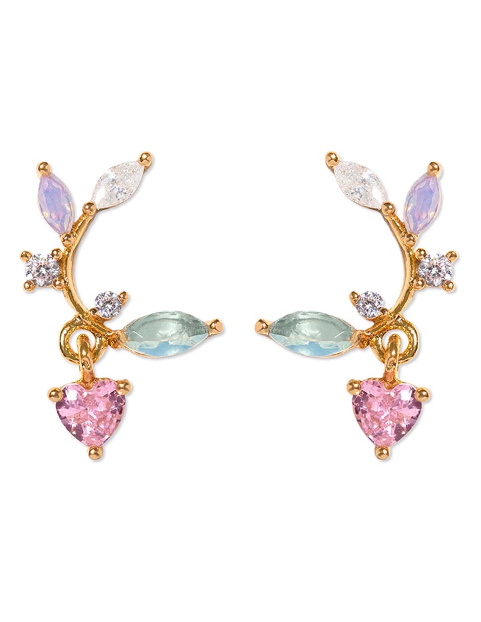 Aretes cortos Garden 18 K con acabado chapa de oro zirconia cúbica Aretes cortos Garden 18 K con acabado chapa de oro zirconia cúbica