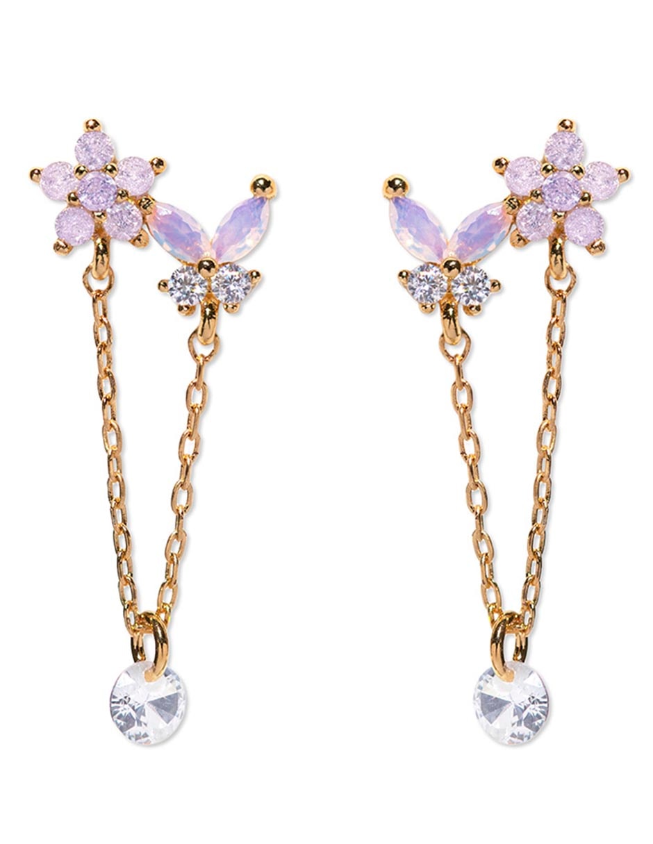 Aretes largos 18 k con acabado chapa de oro