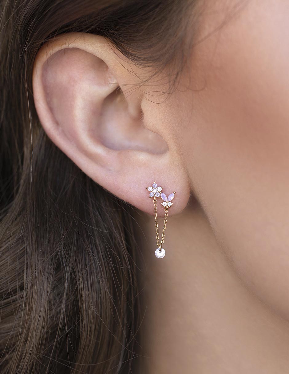 Aretes largos 18 k con acabado chapa de oro 3