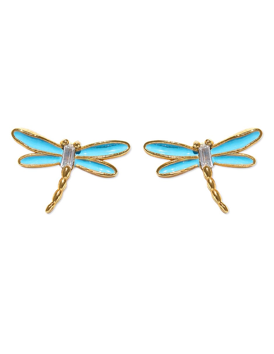 Aretes huggies de libélula Dragonfly 18 k con acabado chapa de oro zirconia cúbica