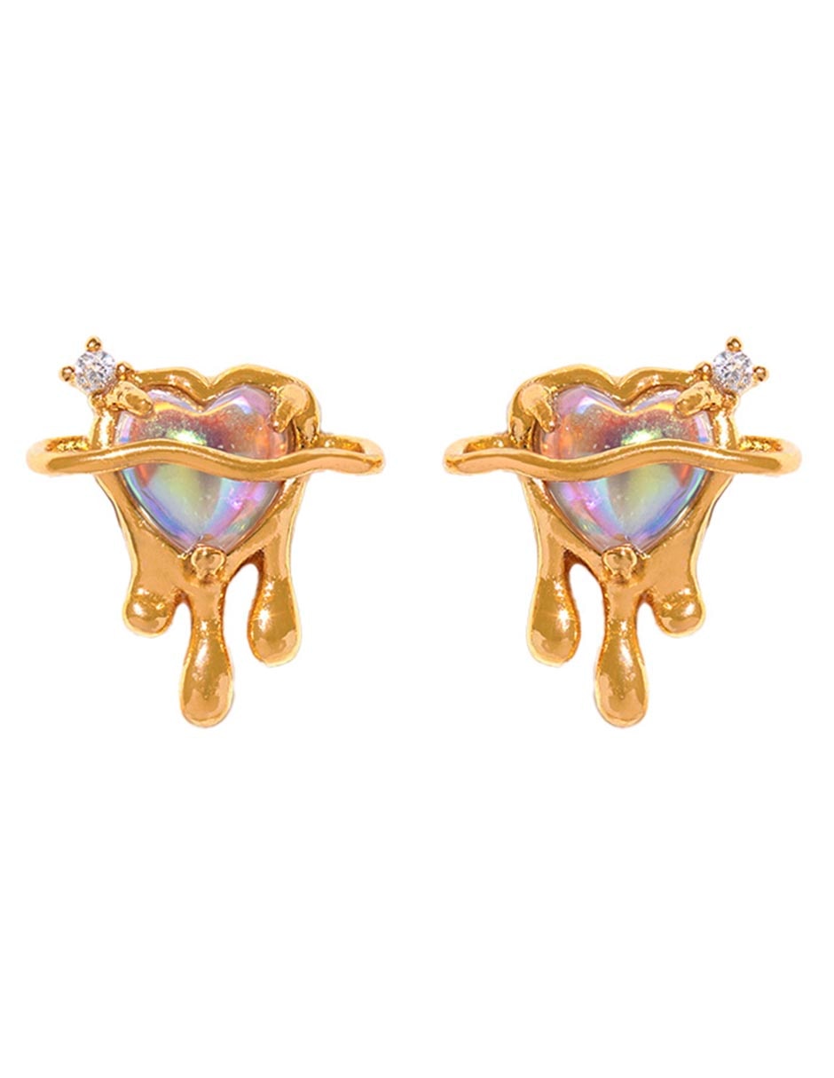 Aretes huggies de corazón 18 k con acabado chapa de oro zirconia cúbica