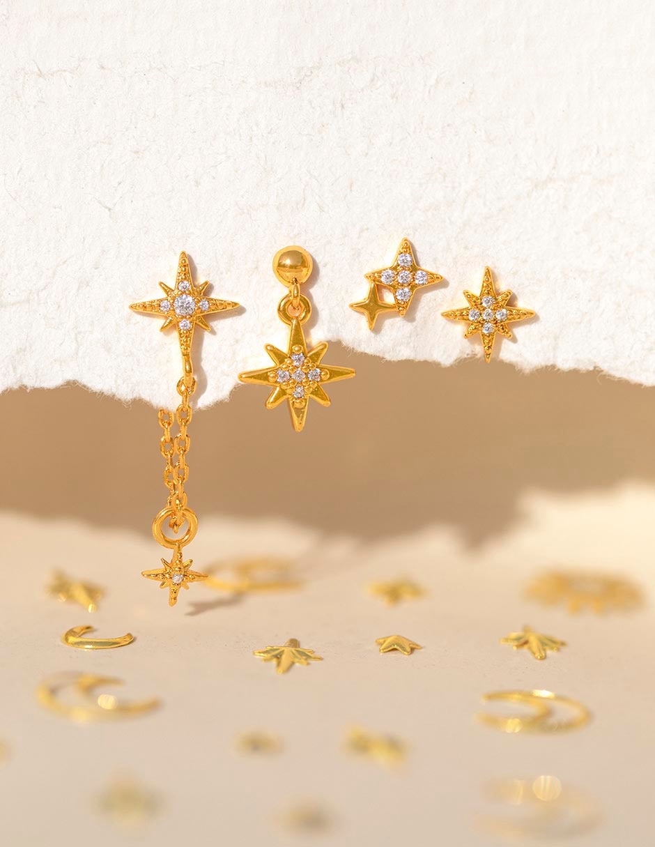 Set de aretes 18 K con acabado pavé zirconia cúbica 2